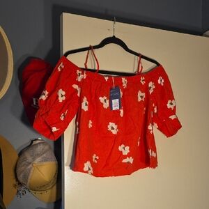 Universal Thread Floral Off-Shoulder Coral  Top